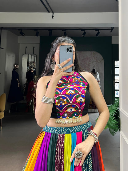 RangBhoomi Rainbow Rasiya Navratri Multicolour Pure Rayon Lehenga Set