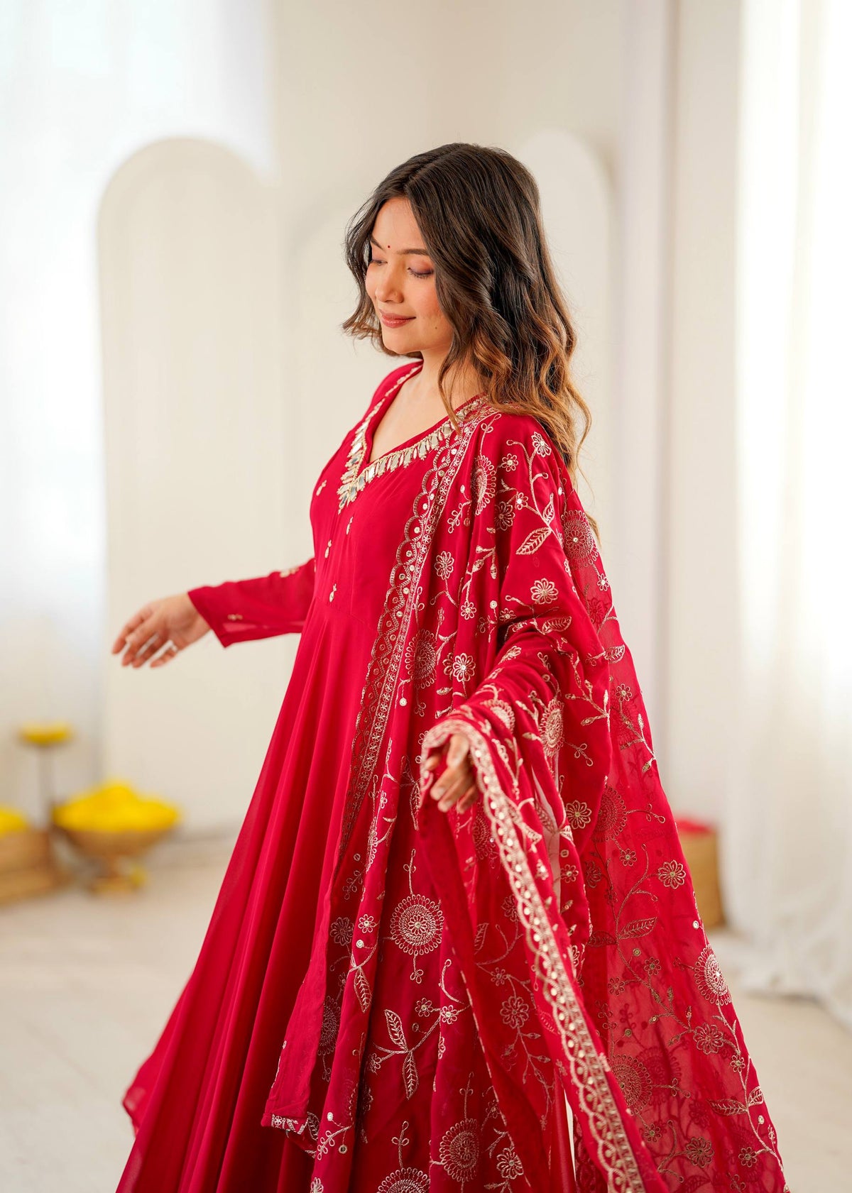 RangBhoomi Elegant Embroidered Mirror Anarkali Three-Piece Gown Set