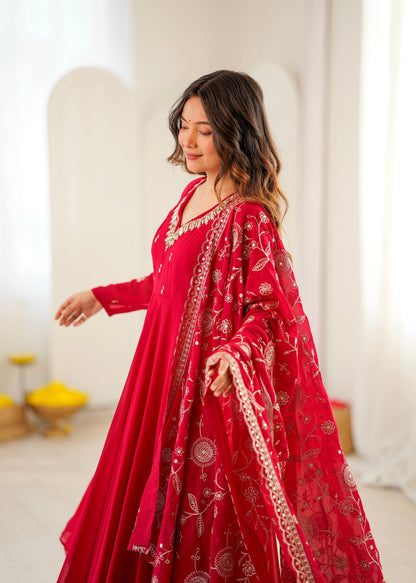 RangBhoomi Elegant Embroidered Mirror Anarkali Three-Piece Gown Set