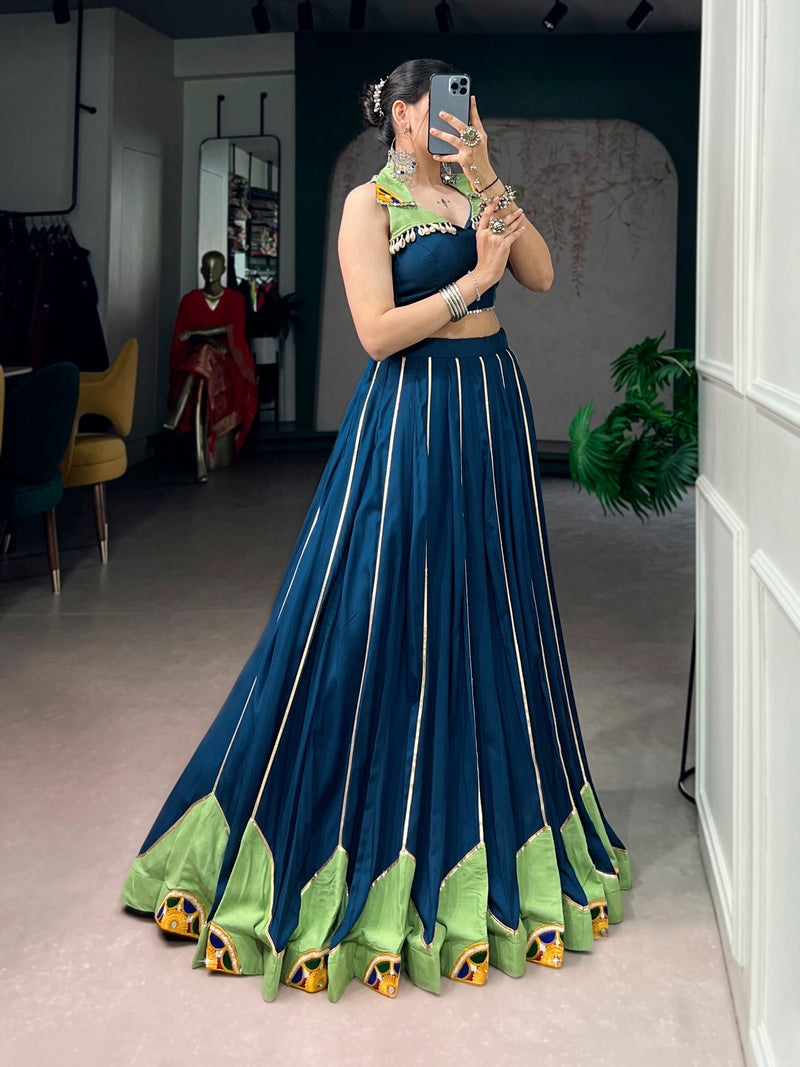 RangBhoomi Navratri 2026 Rayon Lehenga with Gamthi Work, Gota Patti & Mirror Lace