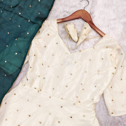 Close up flat lay of Green Victoria Suit Set.