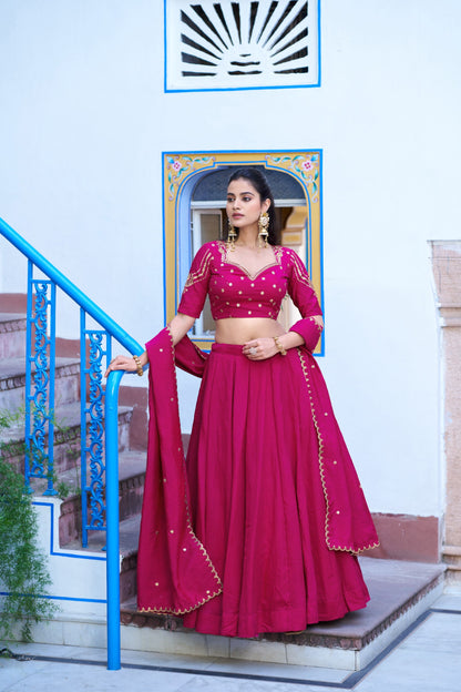 Emerald Royal Elegance – Stunning NC Silk Lehenga with Sequined Embroidery and Elegant Dupatta