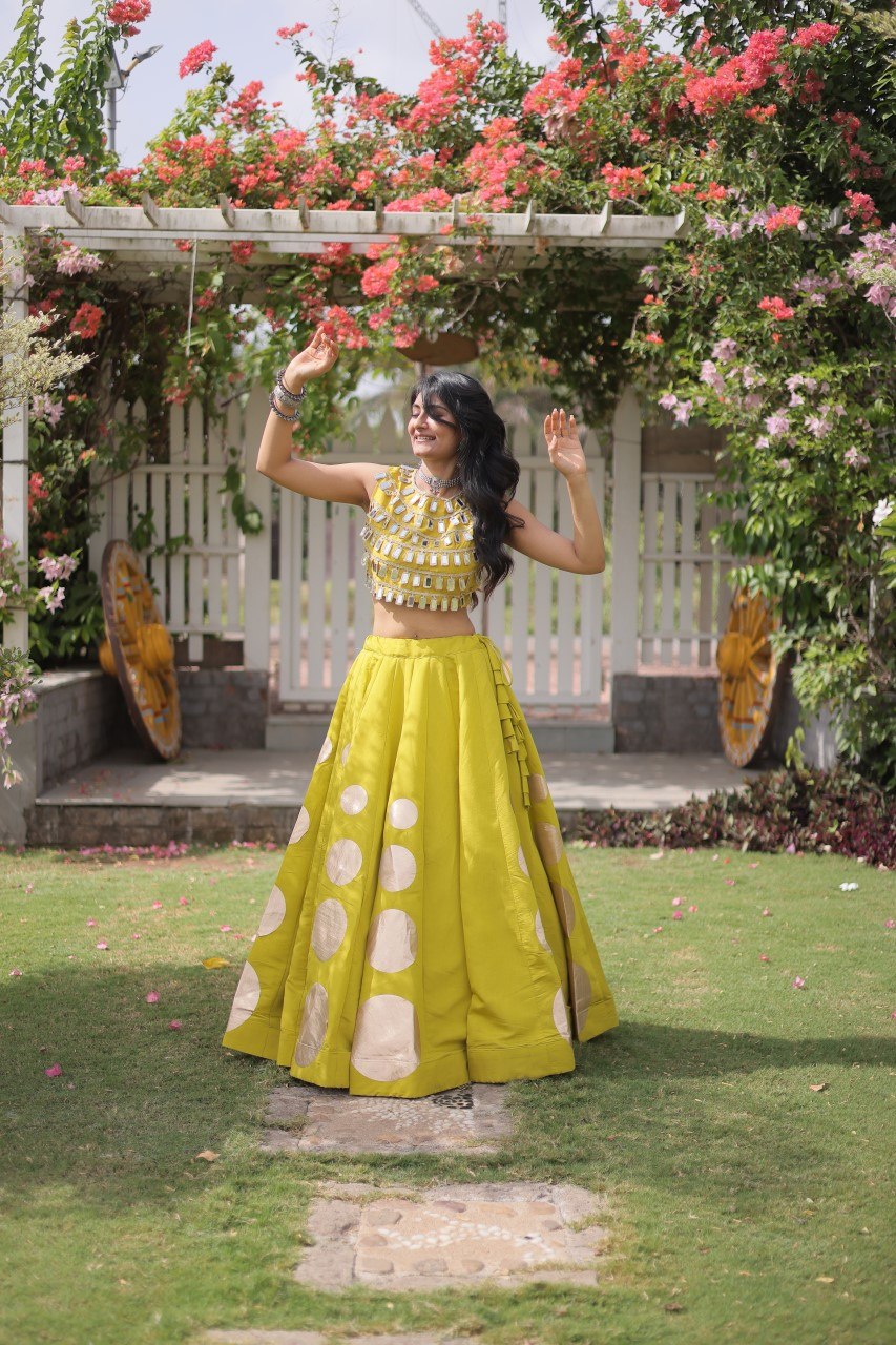 RangBhoomi Navratri Roman-Silk Lehenga Choli Set — Full-Stitched Festive Ensemble