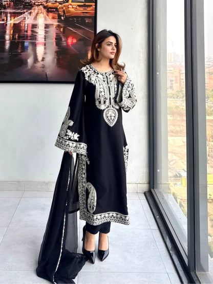 Elegant Designer Party Wear Set with Pure Soft Nylon Organza Silk Top, Palazzo Pants & Dupatta