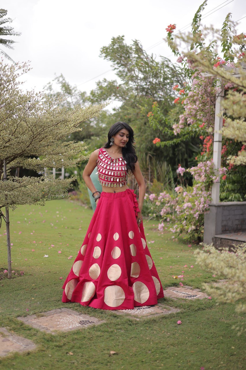 RangBhoomi Navratri Roman-Silk Lehenga Choli Set — Full-Stitched Festive Ensemble