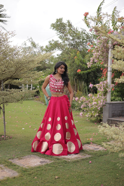 RangBhoomi Navratri Roman-Silk Lehenga Choli Set — Full-Stitched Festive Ensemble