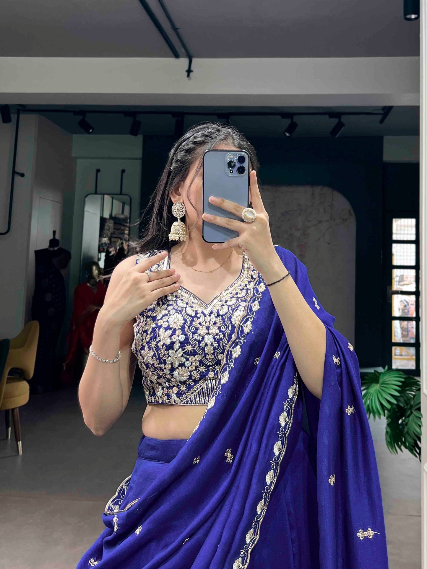 Elegant Kashmiri Embroidered Lehenga Choli Set with Tube Beads, Sequins, and Threadwork
