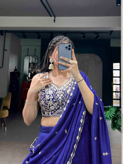 Elegant Kashmiri Embroidered Lehenga Choli Set with Tube Beads, Sequins, and Threadwork