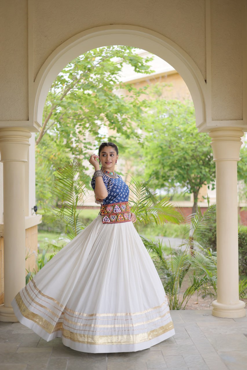 RangBhoomi Navratri Festive Lehenga Set - Cora Cotton & Bandhej Embroidered Blouse