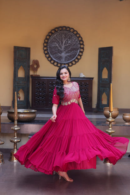 RangBhoomi Premium Designer Ready-to-Wear Gown Collection in Red and Pink