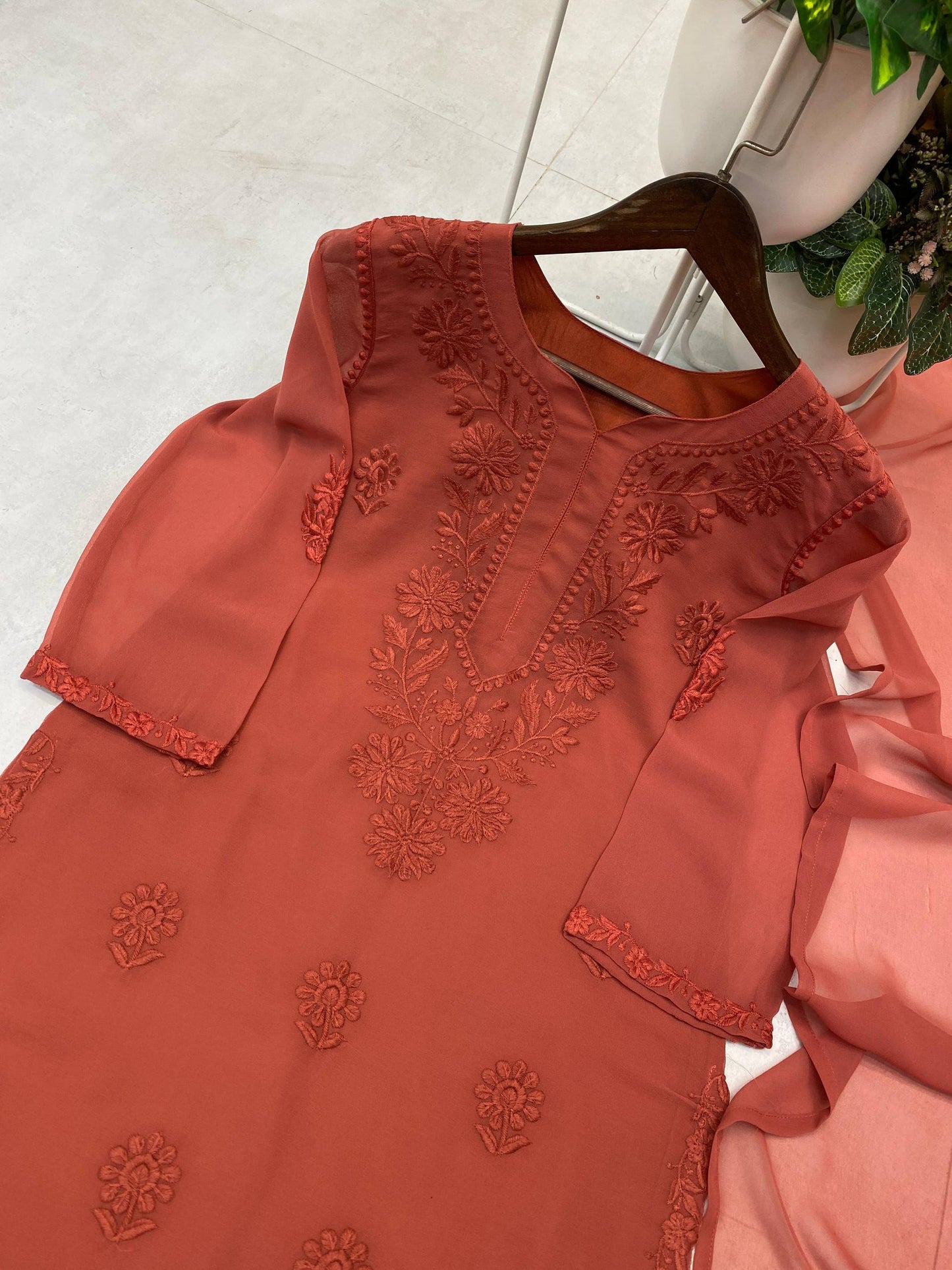 Exclusive Designer Faux Georgette Embroidered Suit with Matching Dupatta