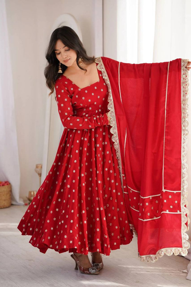 RangBhoomi Rakhi Special New Anarkali Suit - Heavy Chinon Silk with Sequins & Zari Embroidery, 50–52" Length