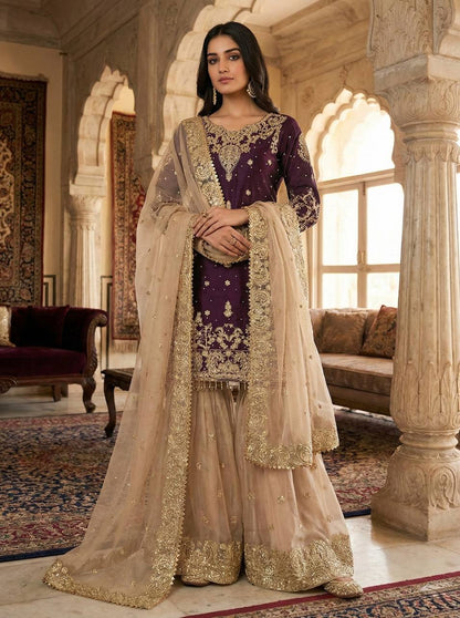 RangBhoomi Exclusive Designer Partywear Set – Pure Heavy GMY Silk with Elaborate Embroidery and Sequins
