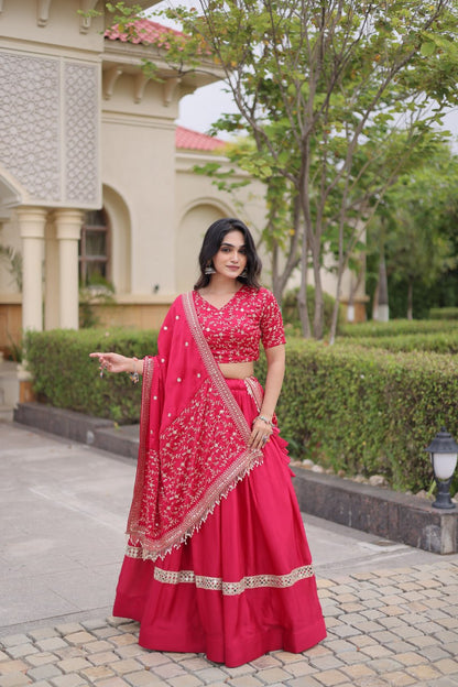 RangBhoomi Glory Satin Embroidered Lehenga Choli Set - Full-Stitched Lehenga with Designer Dupatta
