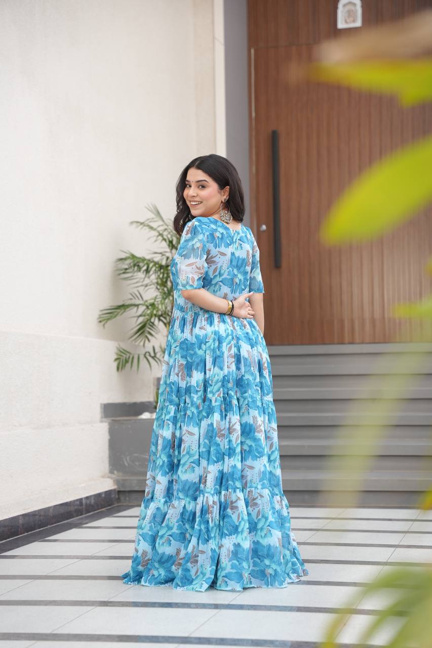 Full Flair Gown – Premium Printed Georgette, Ultimate Flare Elegance