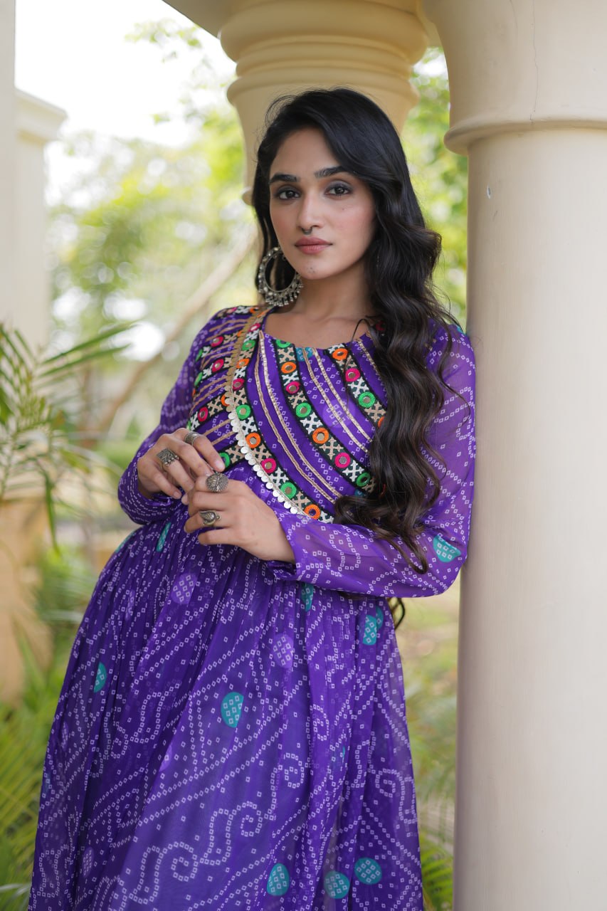 RangBhoomi Bandhani Faux Georgette Kutchi Patchwork Kurti — Navratri 2026