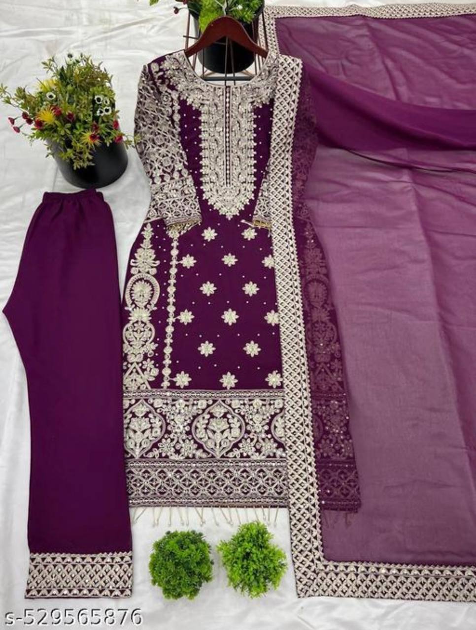 New Collection Faux Georgette Ensemble with Intricate Heavy Embroidery, Sequin Detailing, and Fully Stitched Ready-to-Wear Top, Bottom, and Dupatta Set