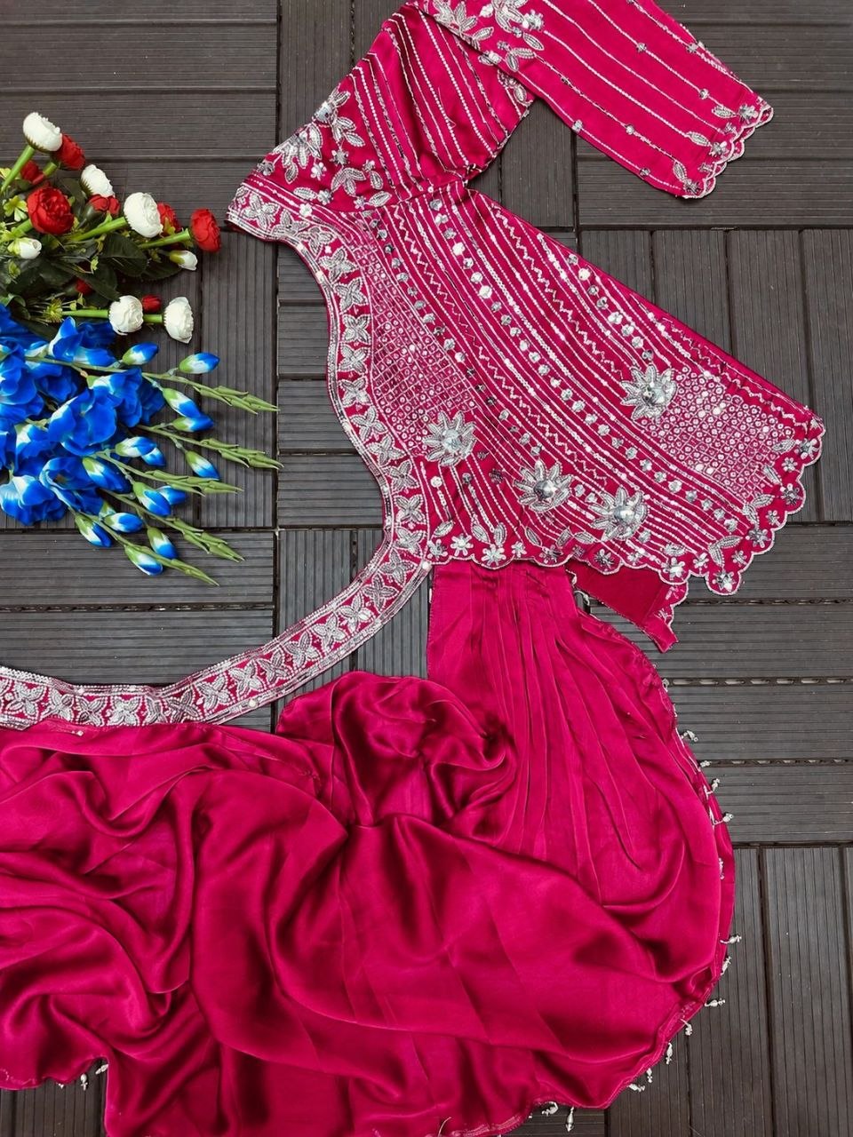 Elegant Embroidered Lehenga Choli Set with Sequins – Fully Stitched Rangoli Fabric Ensemble