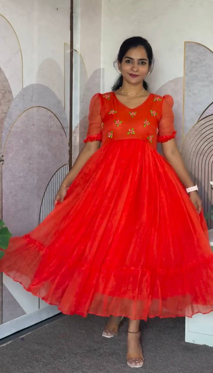 Summer Special Maggam Embroidered Kota Check Gown – Elegant Festive Wear by RangBhoomi