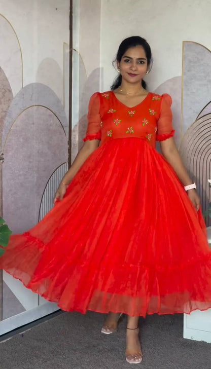 Summer Special Maggam Embroidered Kota Check Gown – Elegant Festive Wear by RangBhoomi