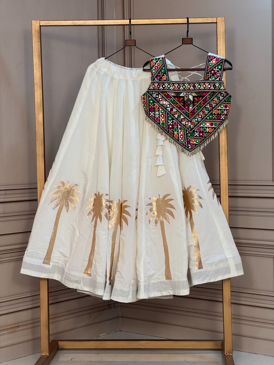 RangBhoomi Navratri Lehenga Choli — Festive Roman Fabric Set for Garba & Dandiya