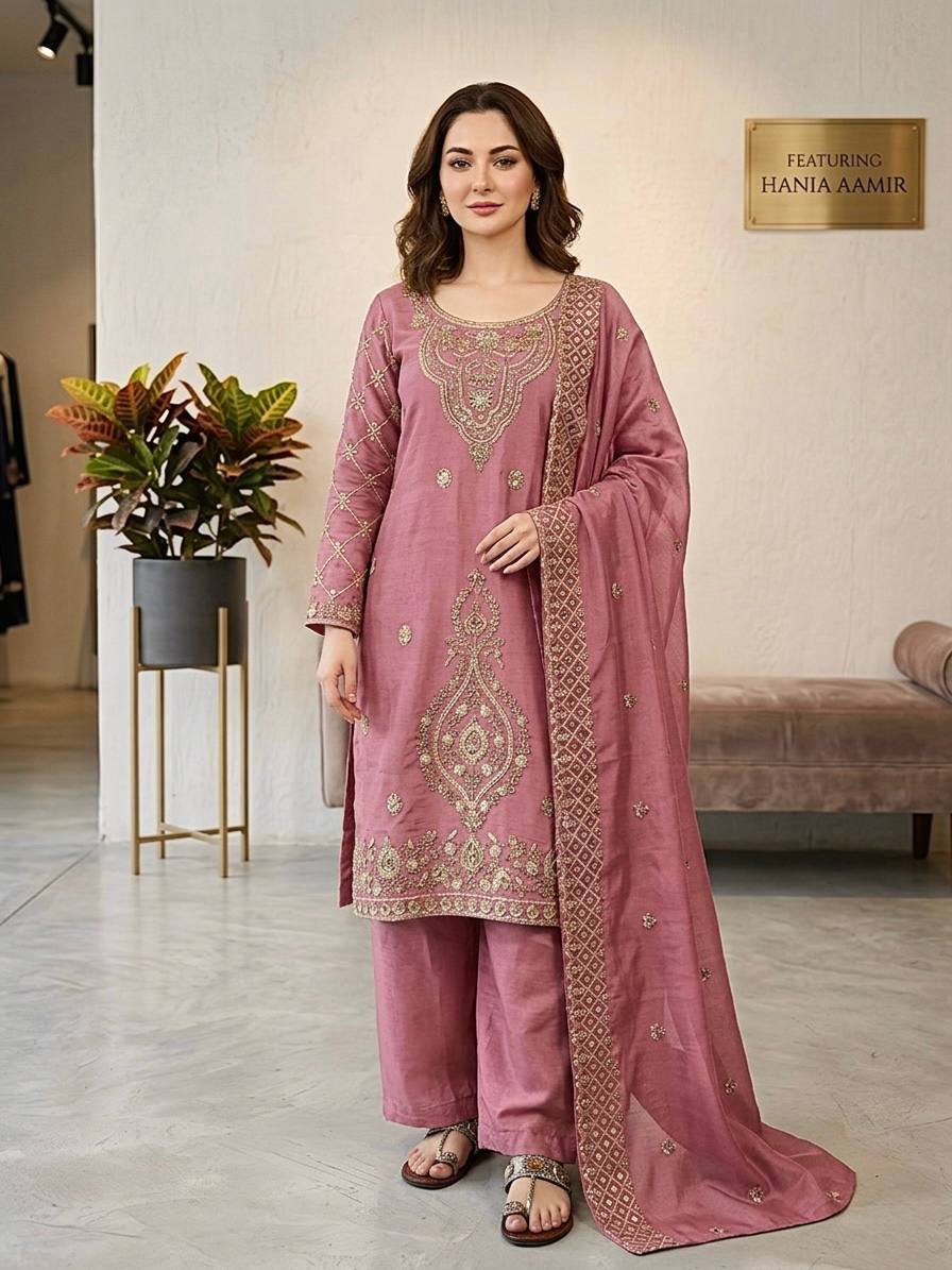 Elegant Designer Party Wear Top, Palazzos, and Dupatta Set with Intricate Heavy Embroidery and Beaded Detailing