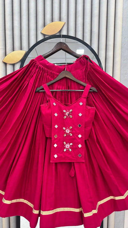 RangBhoomi Navratri Special Big Flair Lehenga Choli - Pure Cotton Handwork Mirror Embellished
