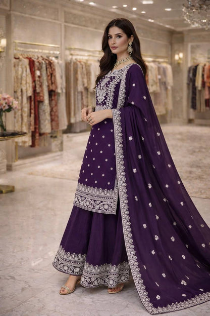 RangBhoomi Designer Party Wear Collection – Elegant Heavy Fandy Silk Ensemble with Embroidered Cotton Threads and Sequins