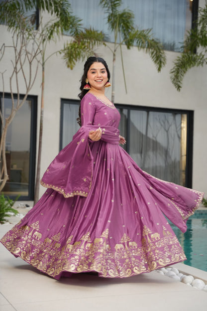 Embroidered Chinnon Gown Set | Indian Wedding Outfit