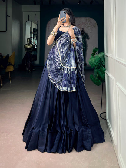 RangBhoomi Moonga Silk Navratri Lehenga Set with Printed Satin Dupatta