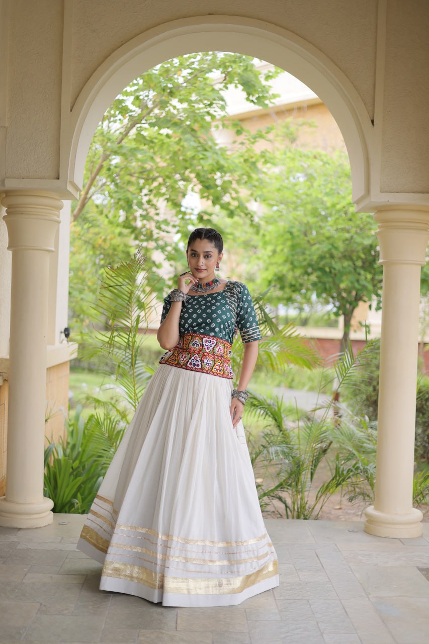 RangBhoomi Navratri Festive Lehenga Set - Cora Cotton & Bandhej Embroidered Blouse