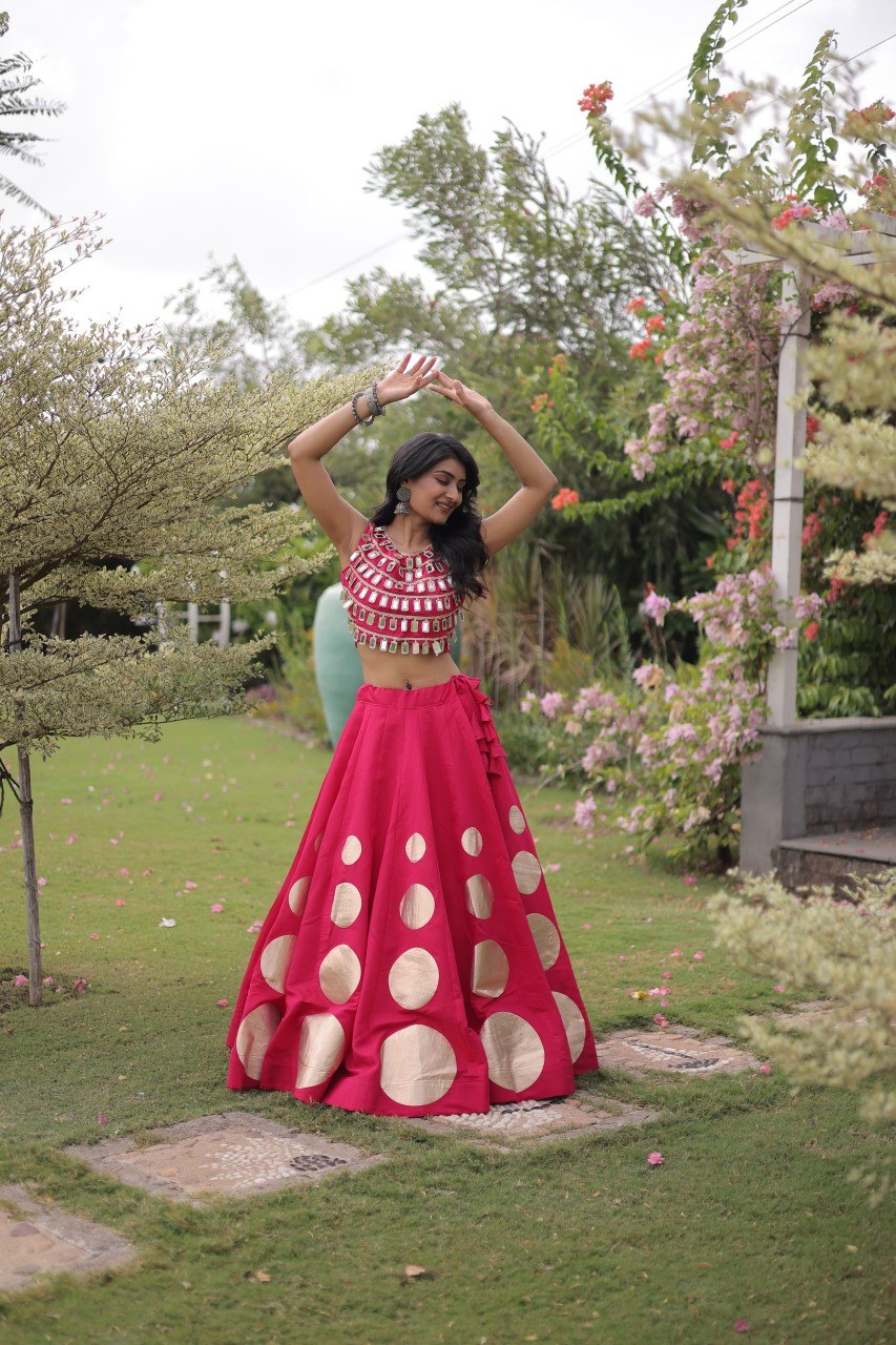 RangBhoomi Navratri Roman-Silk Lehenga Choli Set — Full-Stitched Festive Ensemble