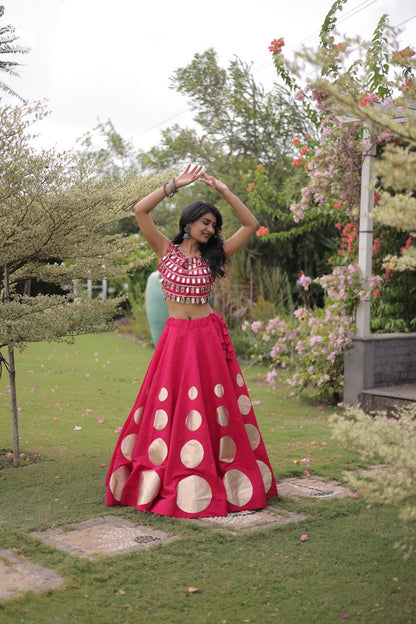 RangBhoomi Navratri Roman-Silk Lehenga Choli Set — Full-Stitched Festive Ensemble
