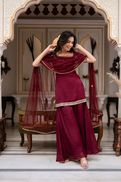RangBhoomi Heavy Embroidered 3-Piece Suit Set with Real Mirror Work and Elegant Lace Border