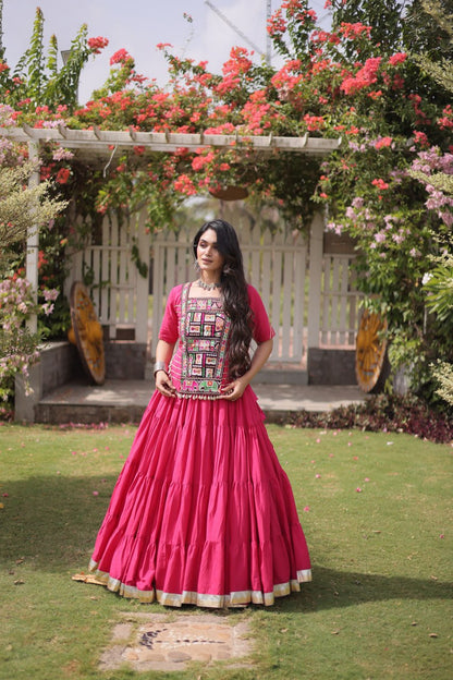 RangBhoomi Navratri 2026 Kora Cotton Full-Stitched Lehenga & Blouse Set — L (40", Adjustable 38–44)