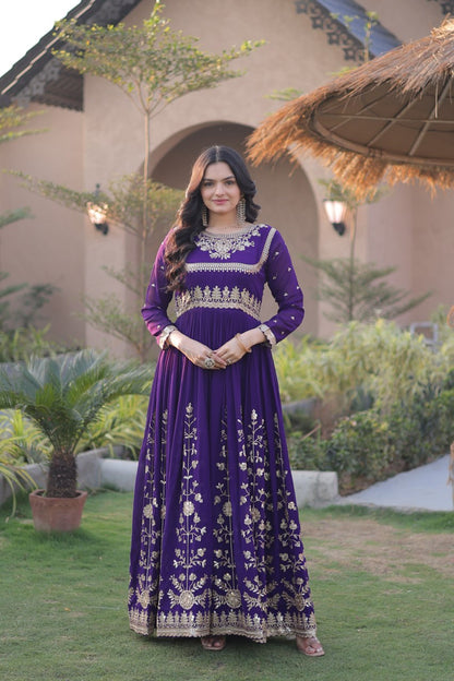 RangBhoomi Readymade Luxury Gown with Embroidered Dupatta - Faux Blooming Georgette