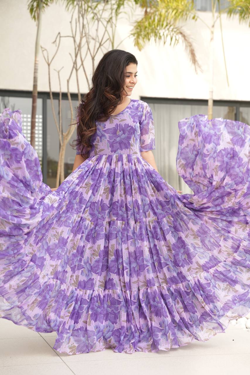 Full Flair Gown – Premium Printed Georgette, Ultimate Flare Elegance