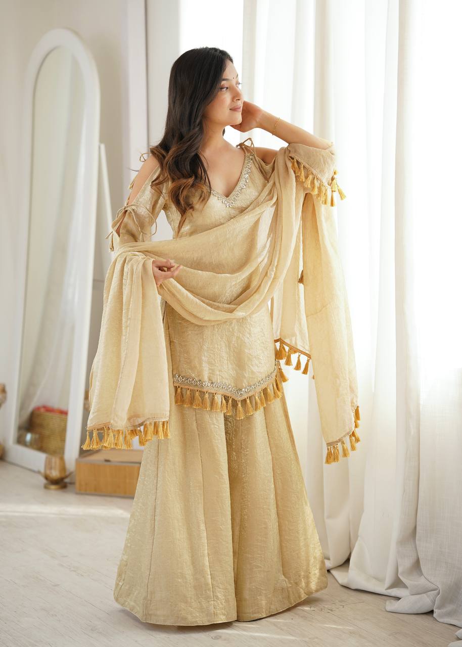 RangBhoomi Women’s Ethnic Ready-to-Wear Kurta Set with Mirror Lace and Micro Cotton Plazzo