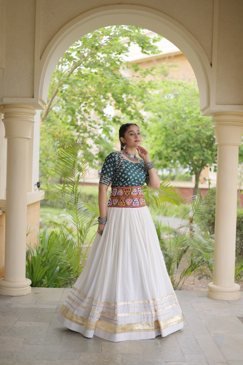 RangBhoomi Navratri Festive Lehenga Set - Cora Cotton & Bandhej Embroidered Blouse