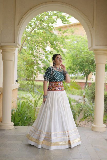 RangBhoomi Navratri Festive Lehenga Set - Cora Cotton & Bandhej Embroidered Blouse