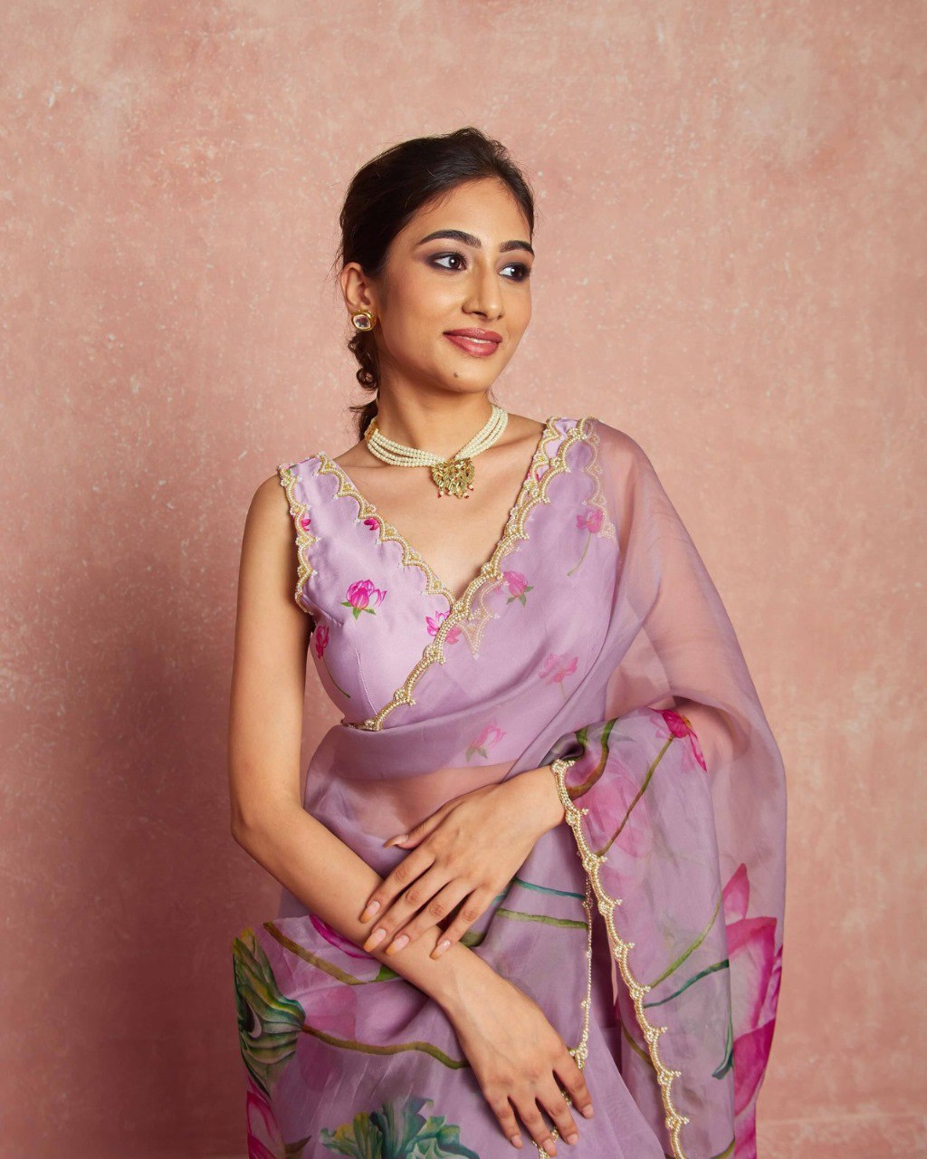 Ready to Wear Organza Saree - Floral Print, Lightweight
