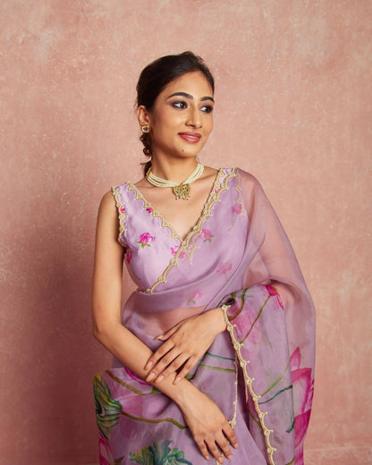 Ready to Wear Organza Saree - Floral Print, Lightweight