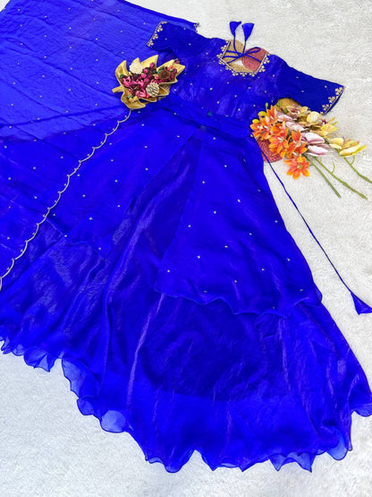 RangBhoomi Heavy Space Silk Double-Frill Lehenga Choli Set — Sequined Embroidery, Ready-to-Ship Rakshabandhan Special