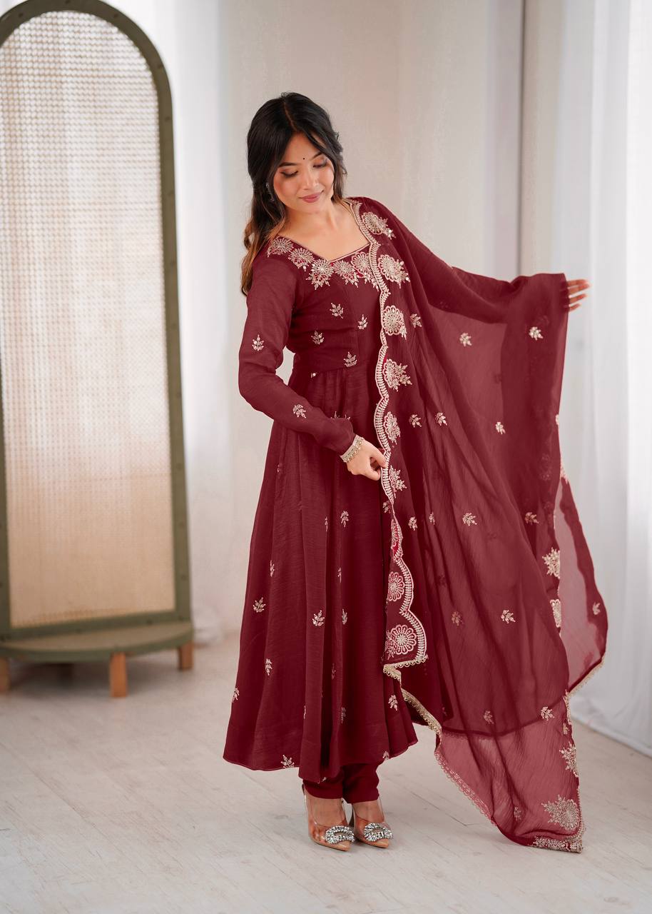 RangBhoomi Elegant Embroidered Sequence Designer Anarkali Three Piece Set