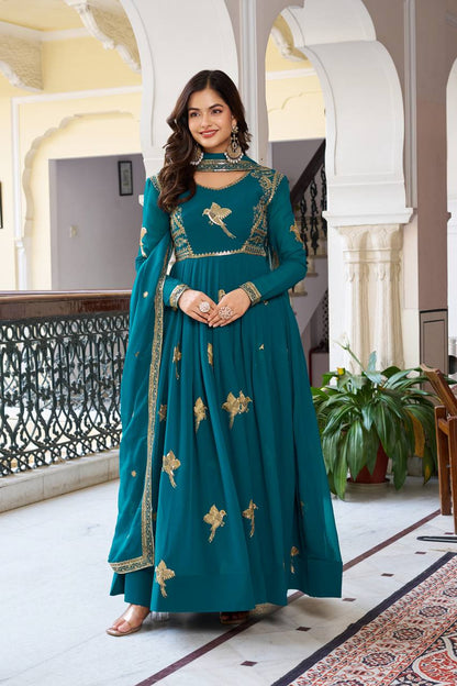 RangBhoomi Elegant Faux Georgette SP Series Gown Set with Thread and Sequin Detailing