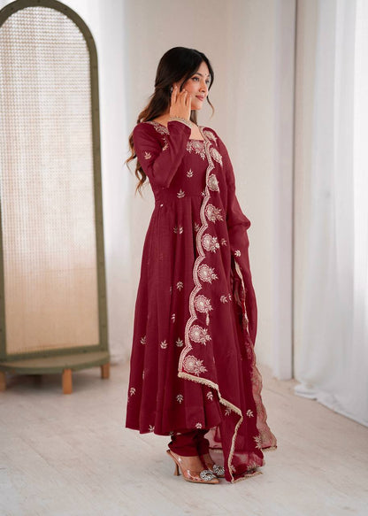 RangBhoomi Elegant Embroidered Sequence Designer Anarkali Three Piece Set
