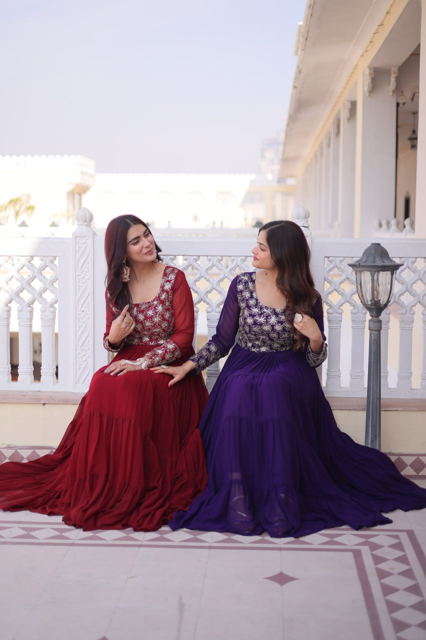 RangBhoomi Premium Designer Ready-to-Wear Gown Collection 2026 - Elegant Faux Blooming Georgette with Sequins and Zari Embroidery