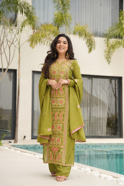 RangBhoomi Elegant Ready-to-Wear Top, Pant, and Dupatta Set with Intricate Multi-Thread Embroidery 2026 Collection