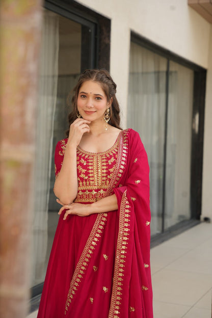 Exquisite Vichitra Silk Embroidered Gown