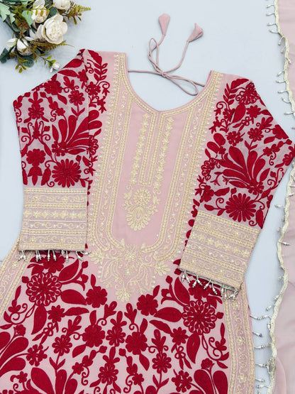 RangBhoomi Designer Party Top, Palazzo & Dupatta Set with Heavy Embroidery